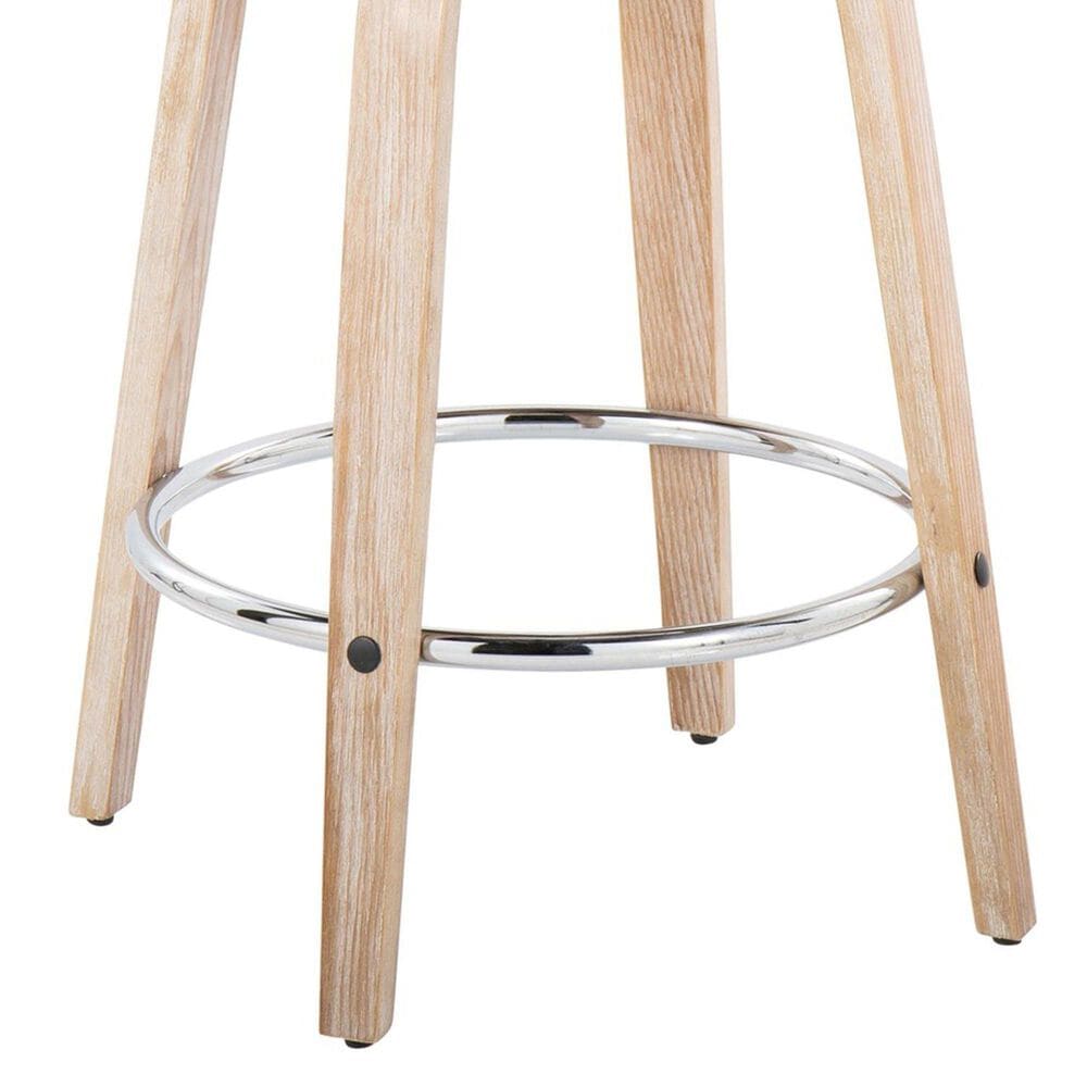 LumiSource Charlotte Swivel Counter Stool with Blue Fabric Upholstery in Whitewashed and Chrome (Set of 2), , large