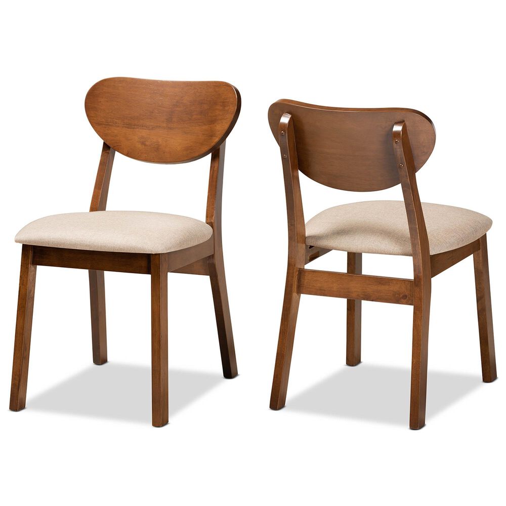 Baxton Studio Damara Side Chair with Sand Cushion in Walnut Brown (Set of 2), , large