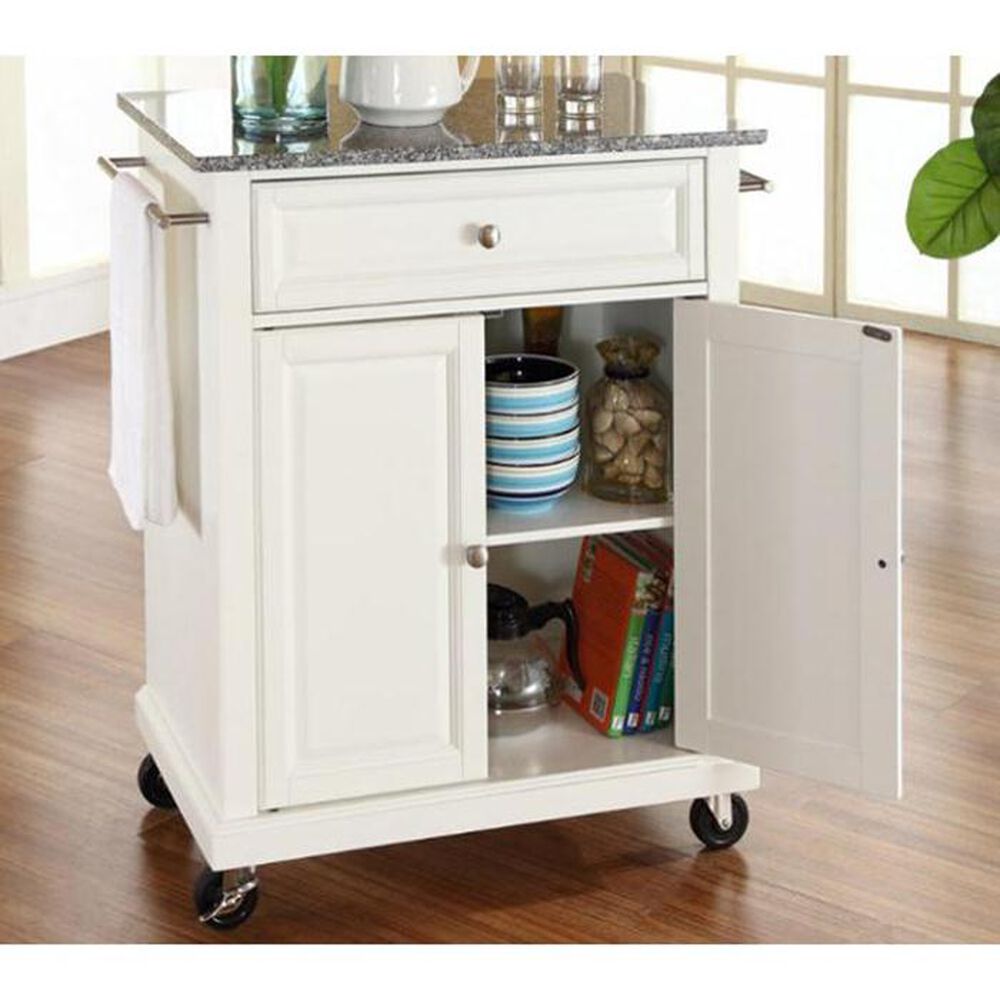 Crosley Furniture Solid Granite Top Portable Kitchen Cart in White NFM