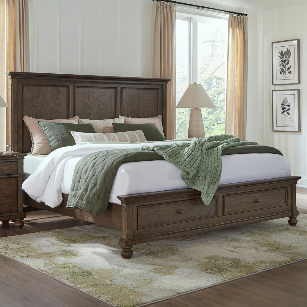 Riva Ridge Oxford King Panel Storage Bed in Cocoa with USB Ports, , large