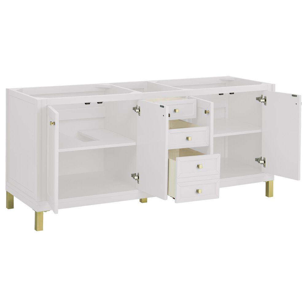 James Martin Vanities Chicago 72" Double Bathroom Vanity in Glossy White with 3 cm Ethereal Noctis Quartz Top, Rectangular Sinks and FreePower Wireless Charger, , large