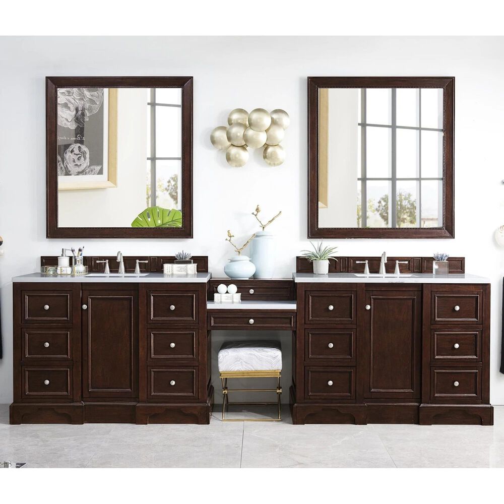 James Martin De Soto 118" Double Bathroom Vanity in Burnished Mahogany with 3 cm Classic White Quartz Top, , large