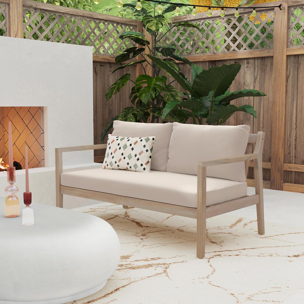 Linon Home Decor Teagon 2-Seater Outdoor Sofa with Beige Cushions in Natural, , large
