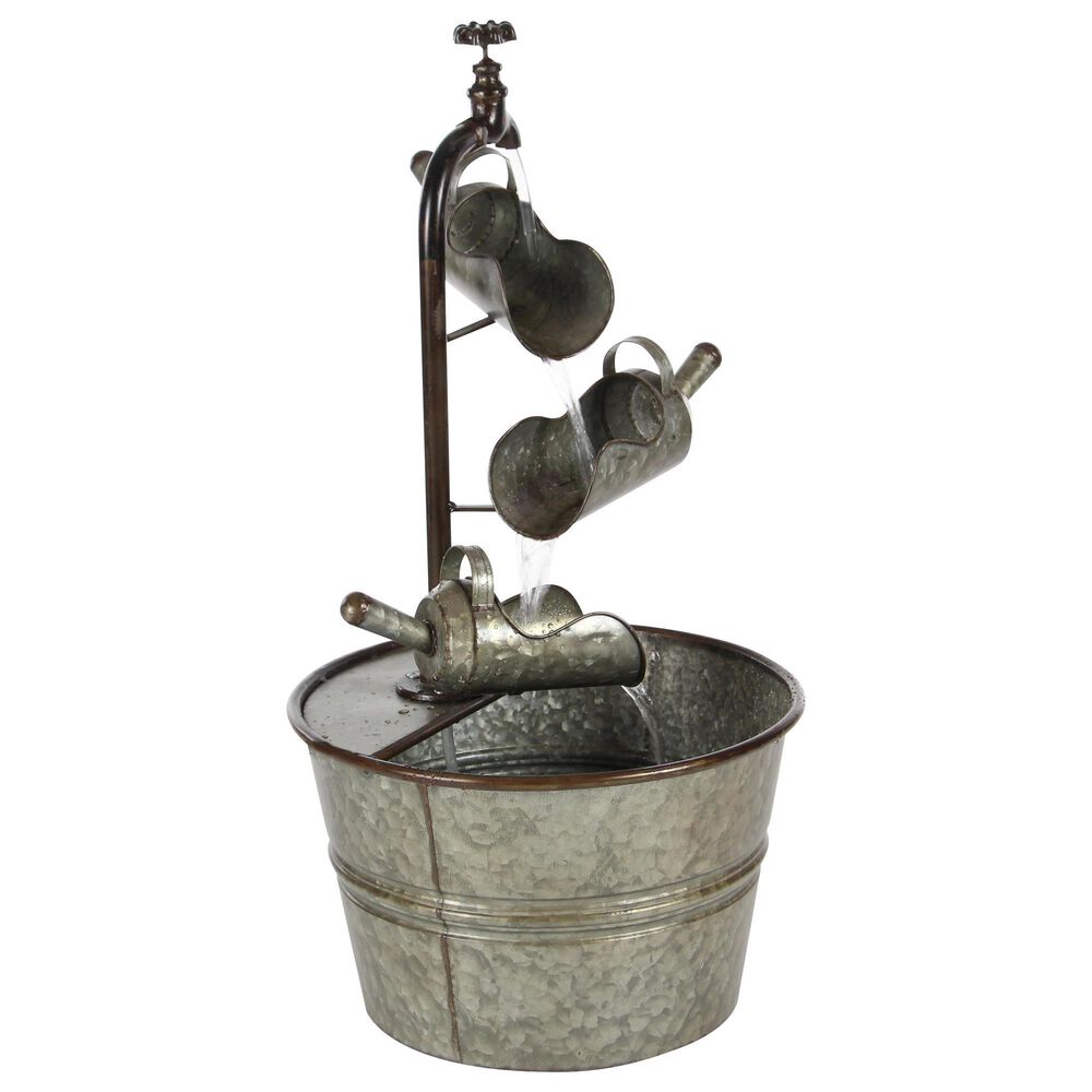 Maple and Jade Indoor/Outdoor Fountain with Watering Cans in Galvanized Gray, Rusted Brown and Black, , large