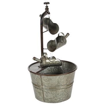 Maple and Jade Indoor/Outdoor Fountain with Watering Cans in Galvanized Gray, Rusted Brown and Black, , large