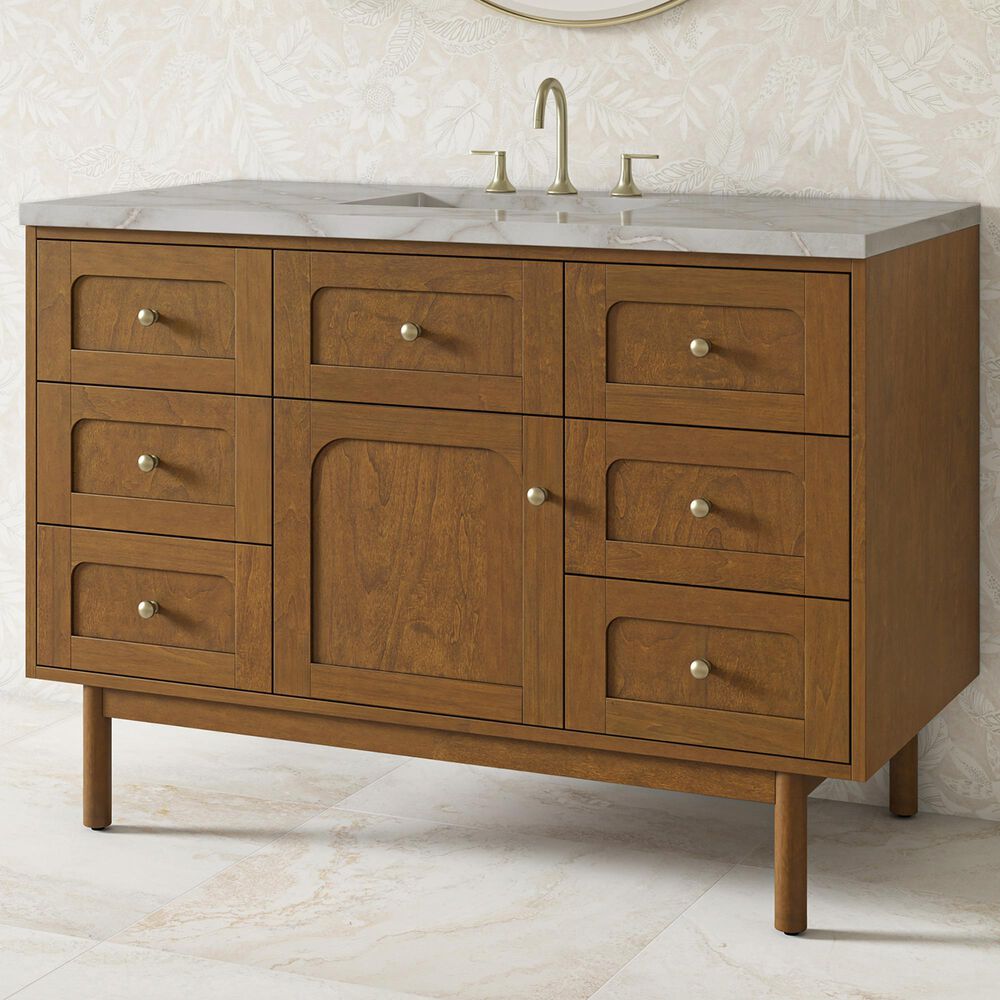 James Martin Laurent 48" Single Bathroom Vanity in Honey Oak with 3 cm Victorian Silver Silestone Top and Rectangular Sink, , large