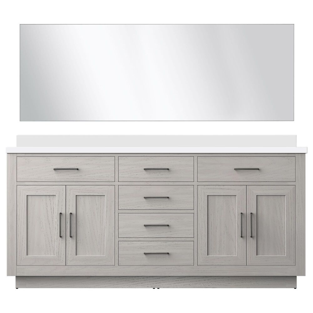 Lexora Home Abbey 72&quot; Double Bathroom Vanity in Grey Oak with 2 cm White Cultured Marble Top, Rectangular Sinks and 34&quot; Mirrors, , large
