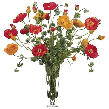 Allstate Floral and Craft Inc 37" Large Poppy Silk Flower Arrangement with Glass Vase in Orange and Red, , large
