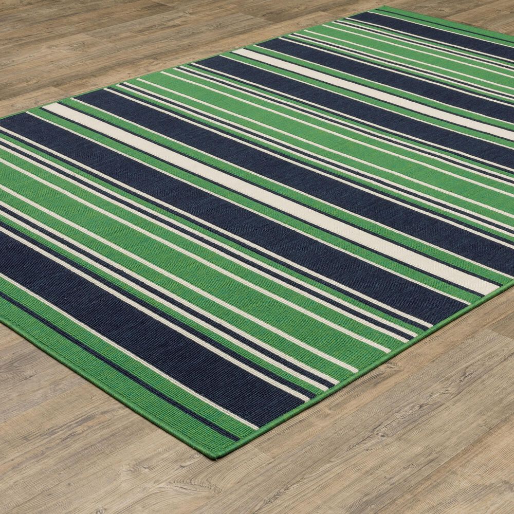 Oriental Weavers Havana Striped Green and Navy 1'10" x 7'3" Indoor/Outdoor Runner, , large