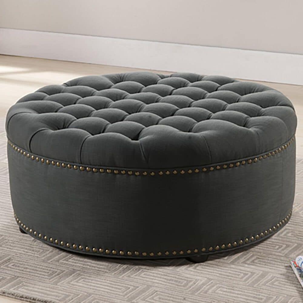 Baxton Studio Iglehart Ottoman in Dark Slate Gray, , large