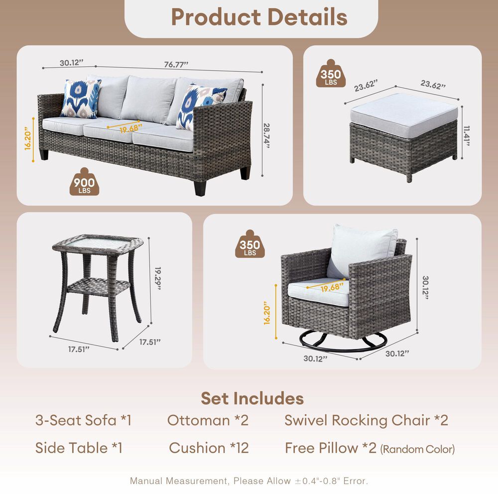 HOMLUX 6-Piece Patio Conversation Set in Grey, , large