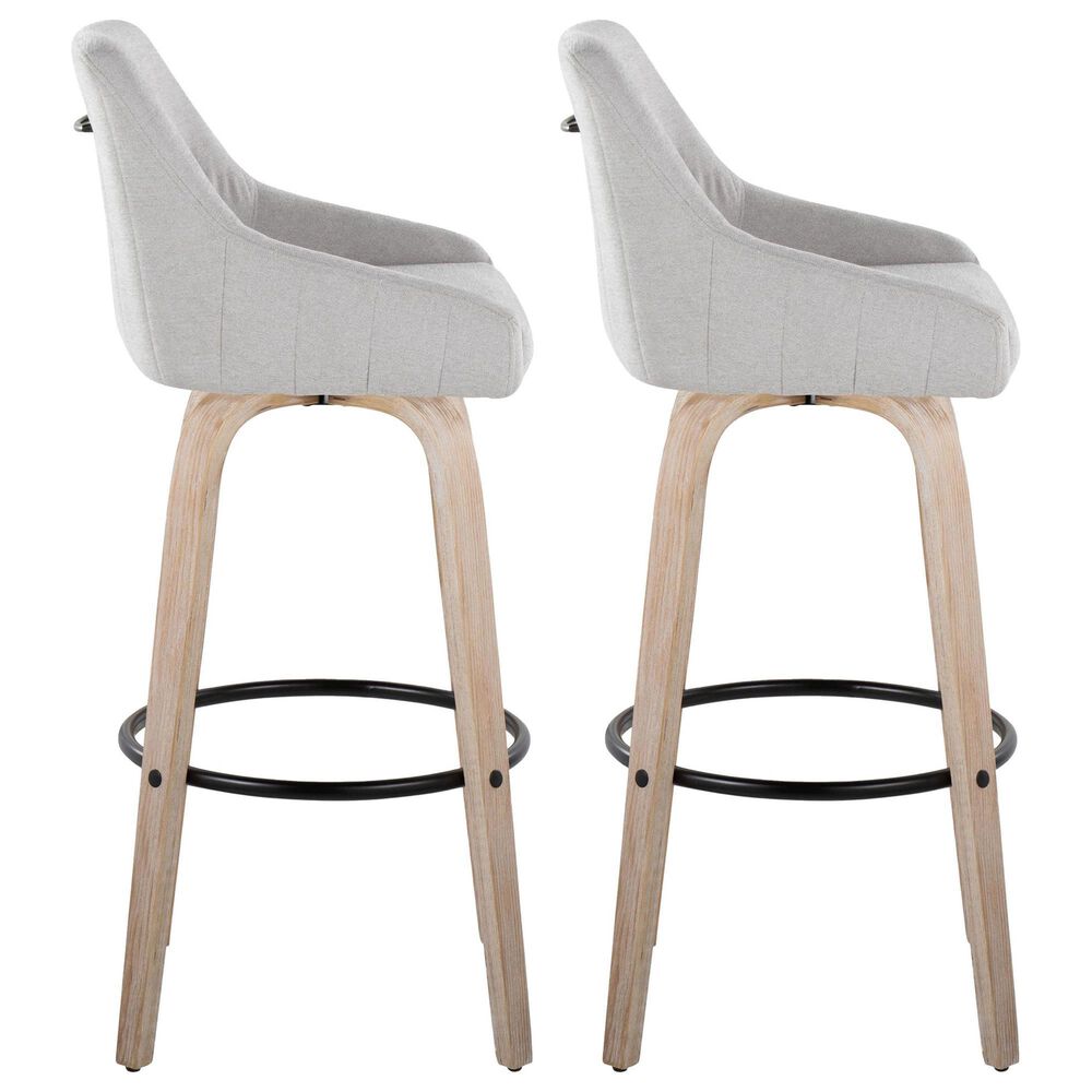 LumiSource Hannah Swivel Bar Stool with Grey Fabric Upholstery in Whitewashed and Black (Set of 2), , large