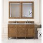 James Martin Vanities Brittany 60" Double Bathroom Vanity in Saddle Brown with 3 cm Eternal Jasmine Pearl Quartz Top and Rectangular Sinks, , large