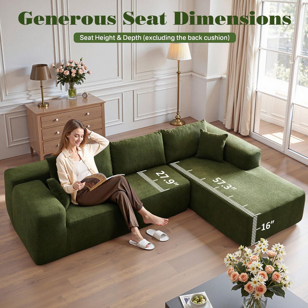 HOMLUX 2-Piece Mod Sectional with RAF Chaise in Green, , large
