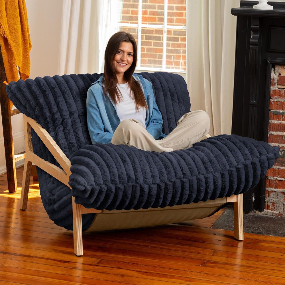 Jaxx Saxx Mondo Fur Bean Bag Lounge Chair in Midnight Blue, , large