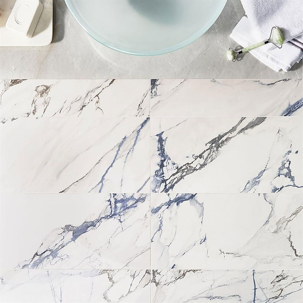Soho Studio Calacatta Azul 12&quot; x 24&quot; Polished Porcelain Tile, , large