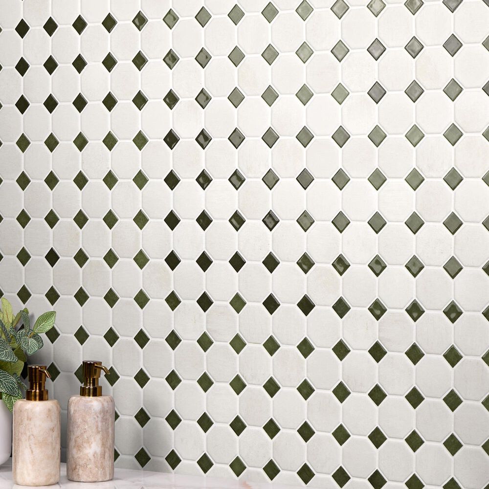 Dal-Tile Relicca Pristine Nook 12" x 12" Octagon Dot Ceramic Mosaic Sheet, , large