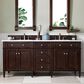 James Martin Vanities Brittany 72" Double Bathroom Vanity in Burnished Mahogany with 3 cm Carrara White Marble Top and Rectangle Sinks, , large