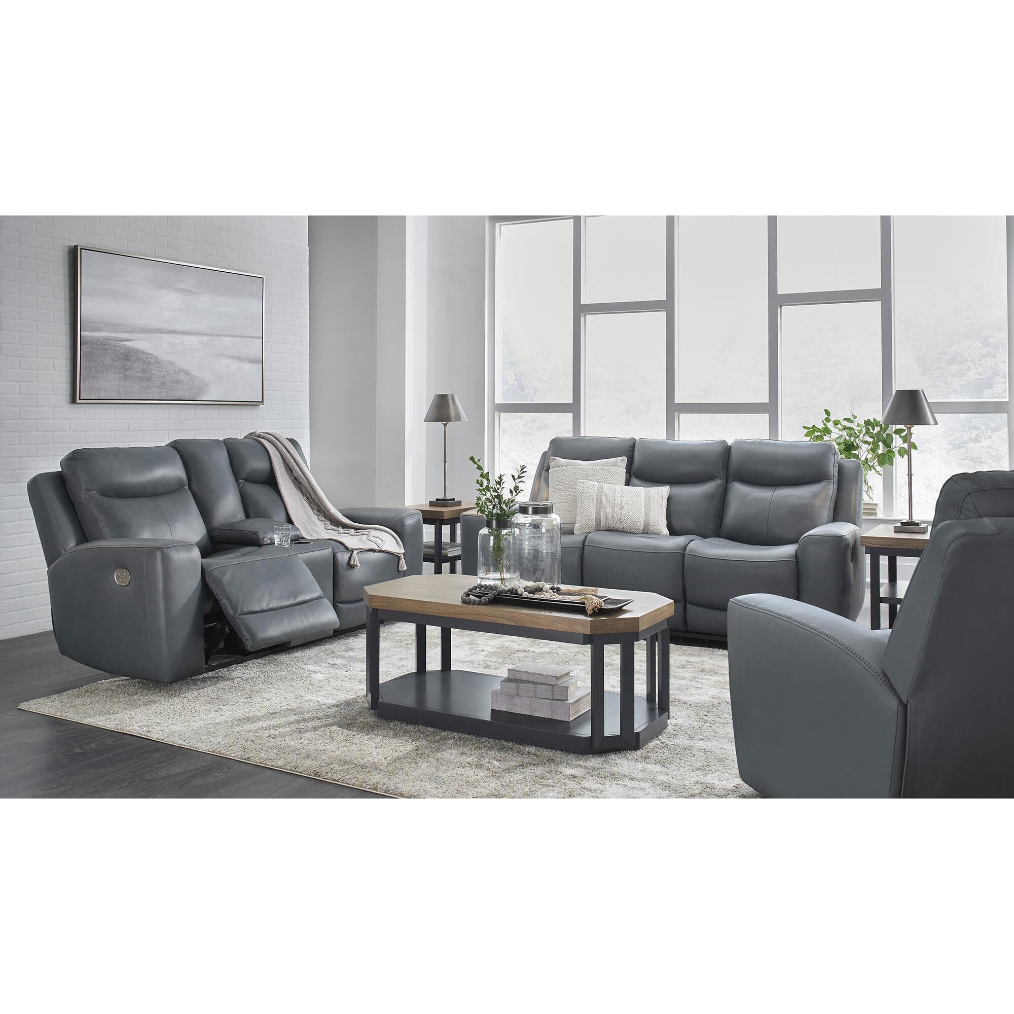 Ashley Mindanao Power Reclining Loveseat in Steel