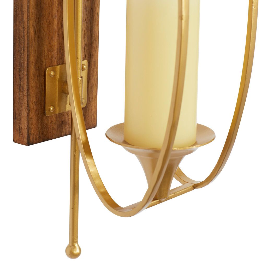 Maple and Jade 6&quot; x 24&quot; Candle Holder Wall Sconce in Gold and Dark Brown, , large