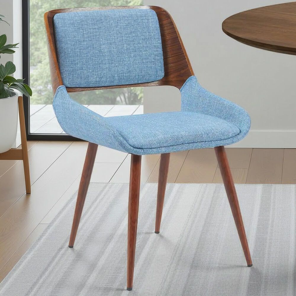 Armen Living Panda Side Chair with Blue Upholstery in Walnut, , large