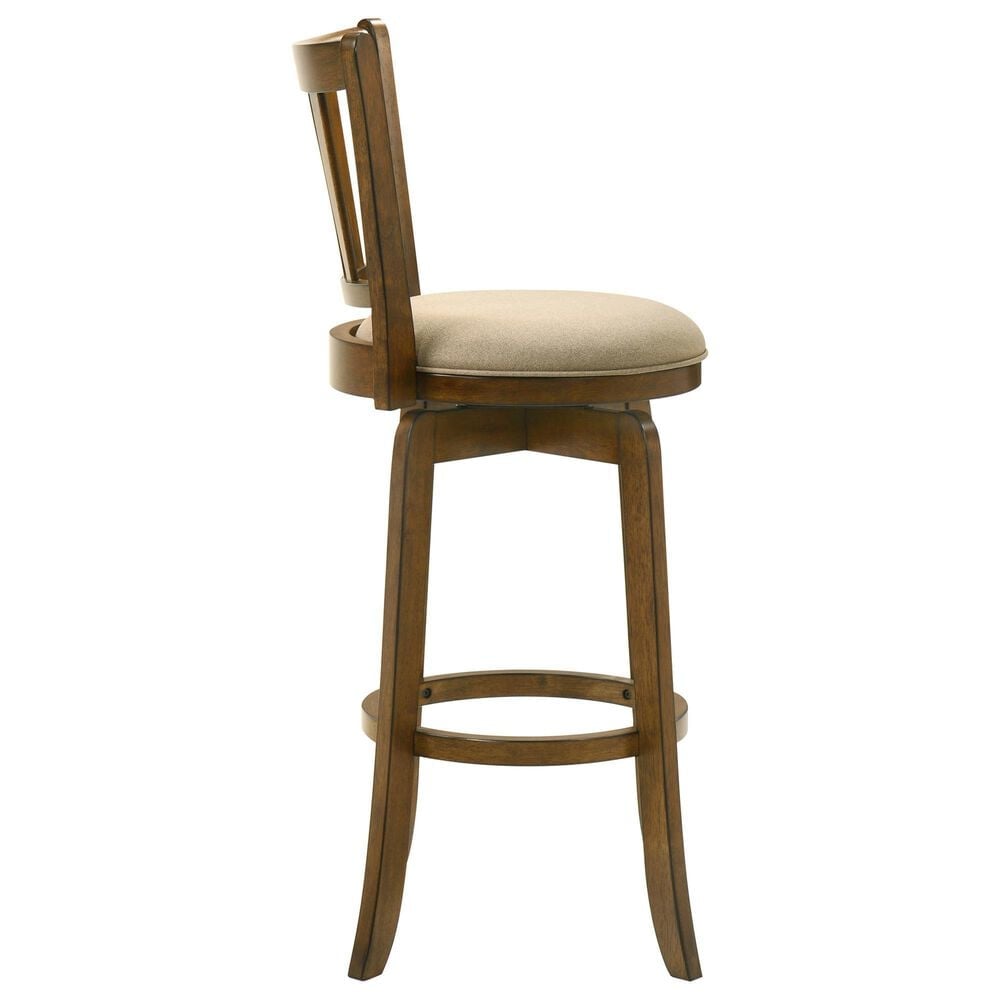Armen Living Wren Swivel Bar Height Stool with Light Scone Upholstery in Sepia Brown, , large