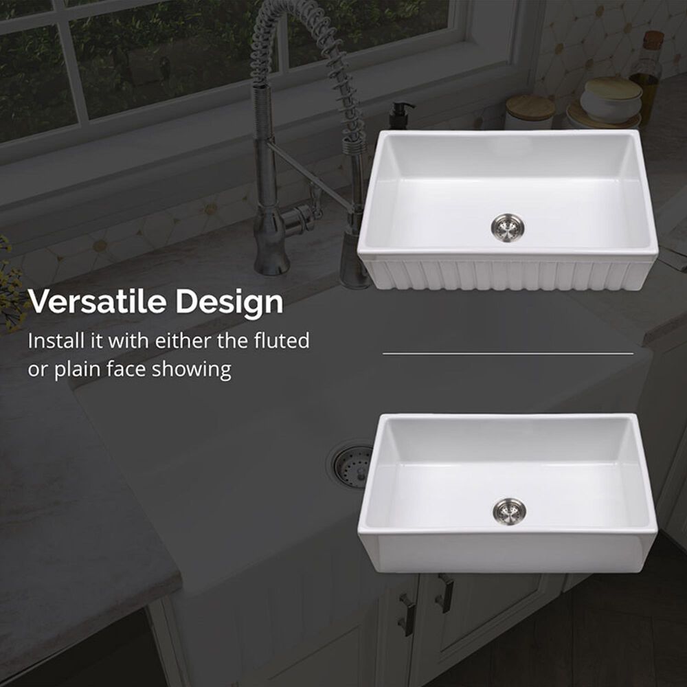 MS International Undermount Farmhouse Single Bowl Kitchen Sink in White, , large