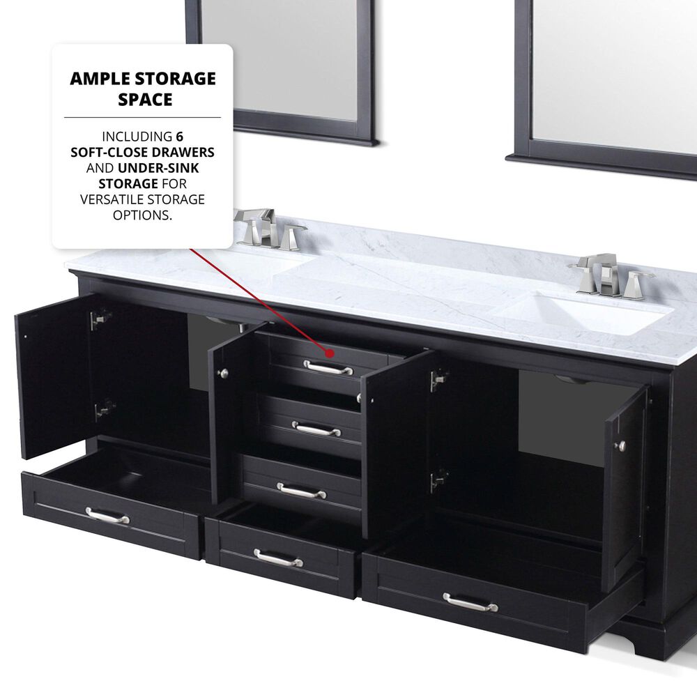 Lexora Home Dukes 80&quot; Double Bathroom Vanity in Espresso with 2 cm White Carrara Marble Top and Rectangular Sinks, , large