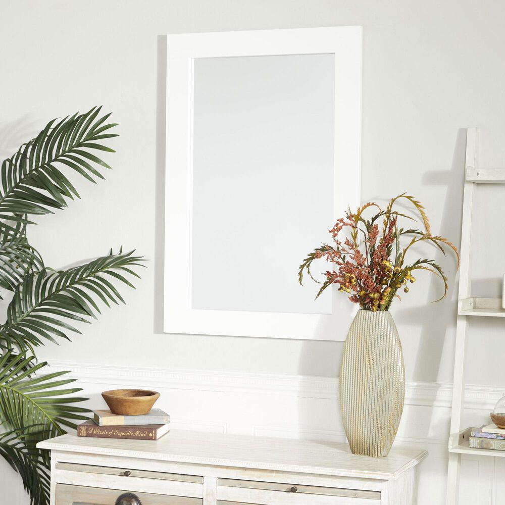 Maple and Jade 36&quot; Wood Rectangular Minimalistic Wall Mirror in Matte White, , large