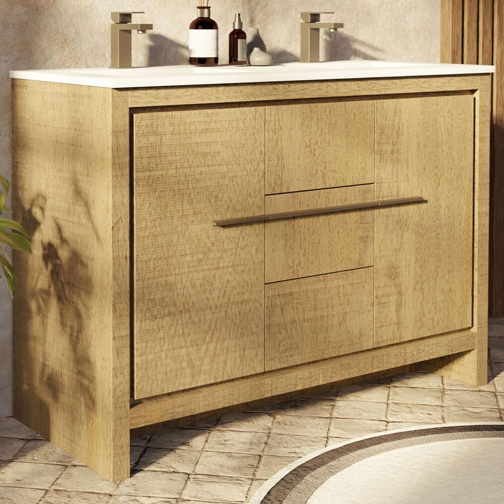 Lexora Home Lafarre 48&quot; Double Bathroom Vanity in Rustic Acacia with 2 cm White Quartz Top and Rectangular Sinks, , large