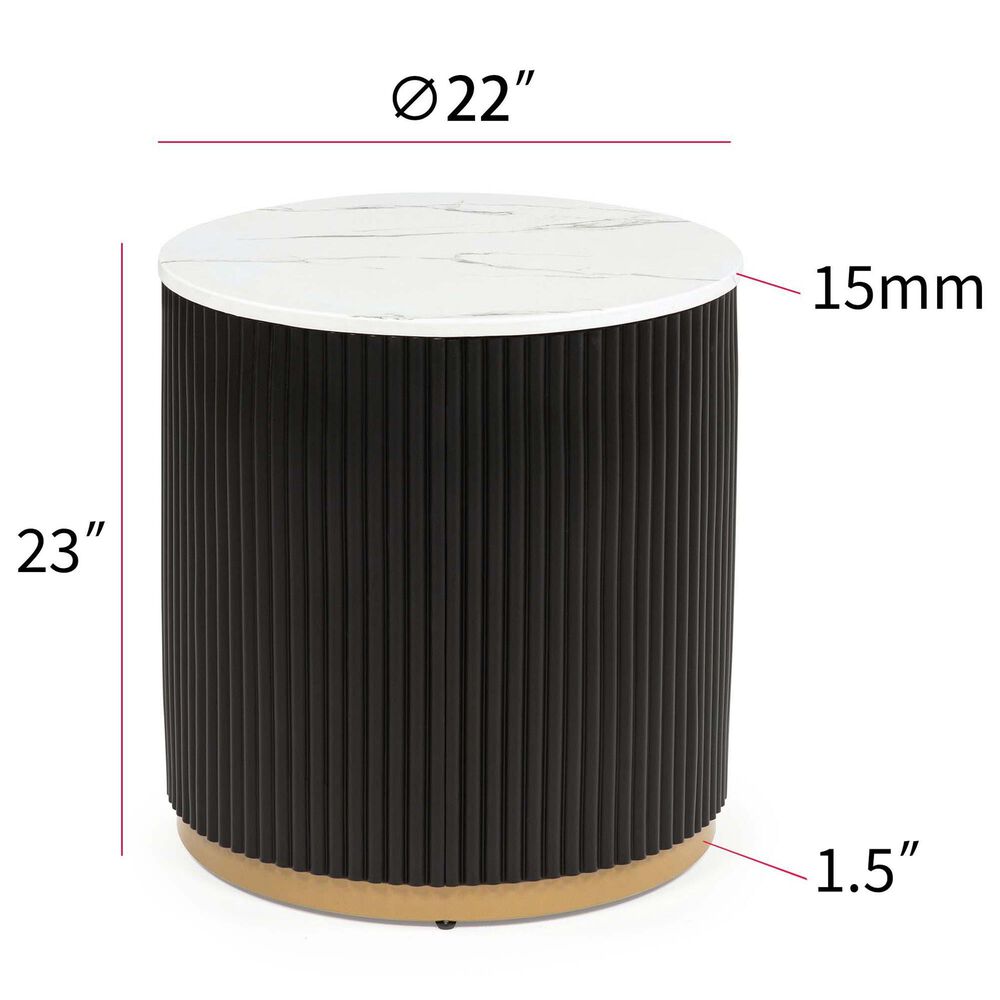 Crown Mark Kara End Table in in White Marble, Black and Gold, , large