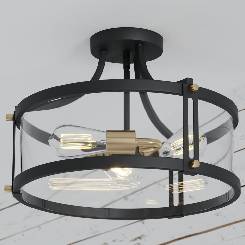 Vaxcel Holbrook 3-Light Semi Flush Mount in Matte Black and Satin Brass, , large