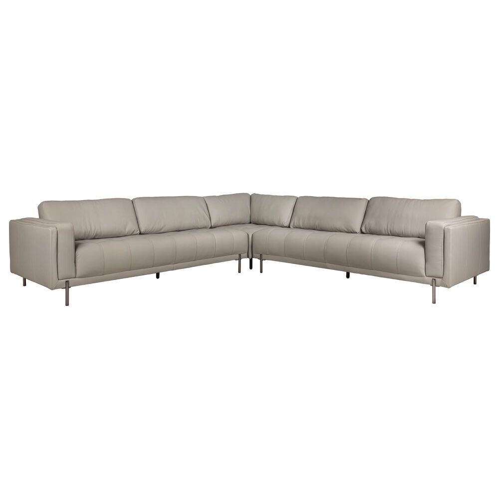 Kuka Home 3-Piece Leather Sectional in Light Gray, , large