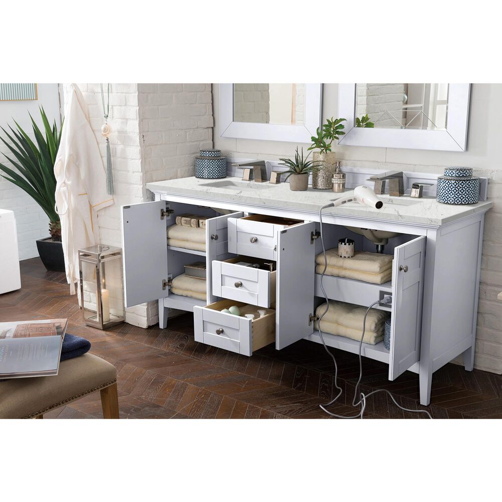 James Martin Vanities Palisades 72&quot; Double Bathroom Vanity in Bright White with 3 cm Eternal Jasmine Pearl Quartz Top and Rectangular Sinks, , large