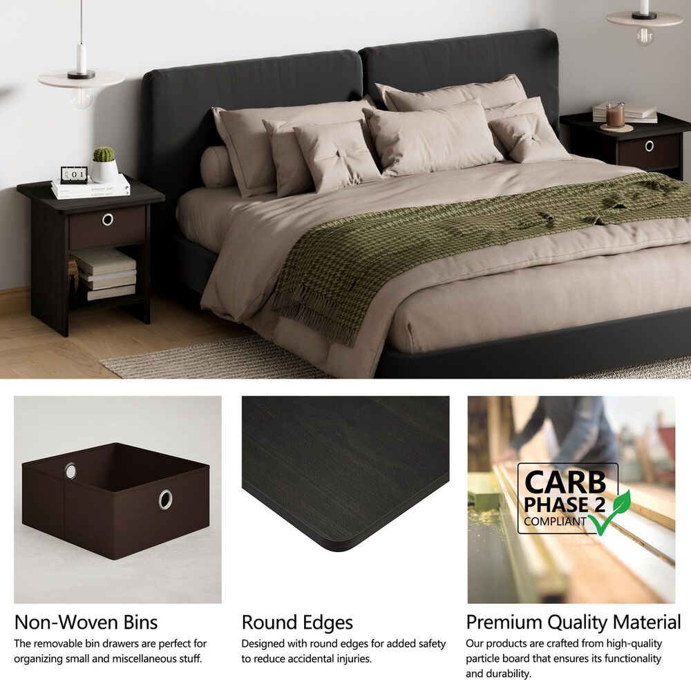 HOMLUX 1-Drawer Modern Nightstand with Open Shelf in Espresso (Set of 2), , large