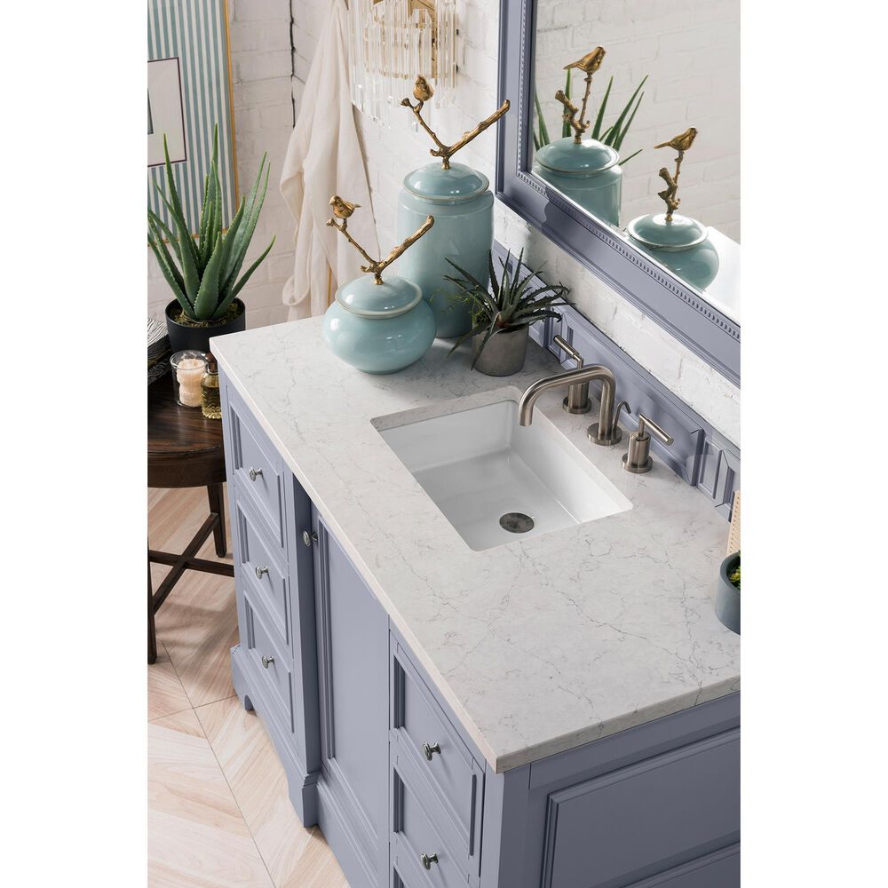 James Martin Vanities De Soto 48&quot; Single Bathroom Vanity in Silver Gray with 3 cm Eternal Jasmine Pearl Quartz Top and Rectangular Sink, , large