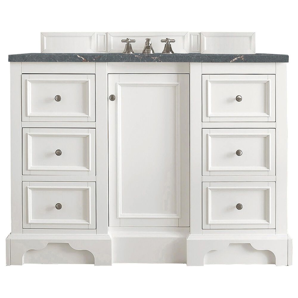 James Martin Vanities De Soto 48" Single Bathroom Vanity in Bright White with 3 cm Parisien Bleu Quartz Top and Rectangular Sink, , large