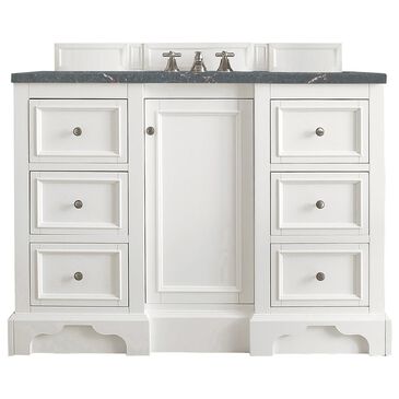 James Martin Vanities De Soto 48" Single Bathroom Vanity in Bright White with 3 cm Parisien Bleu Quartz Top and Rectangular Sink, , large