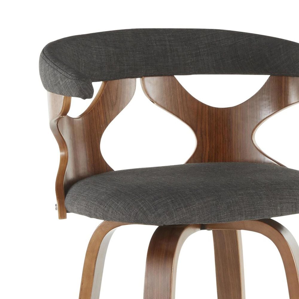 LumiSource Gardenia Swivel Fixed-Height Counter Stool with Charcoal Fabric Upholstery in Chrome and Walnut (Set of 2), , large