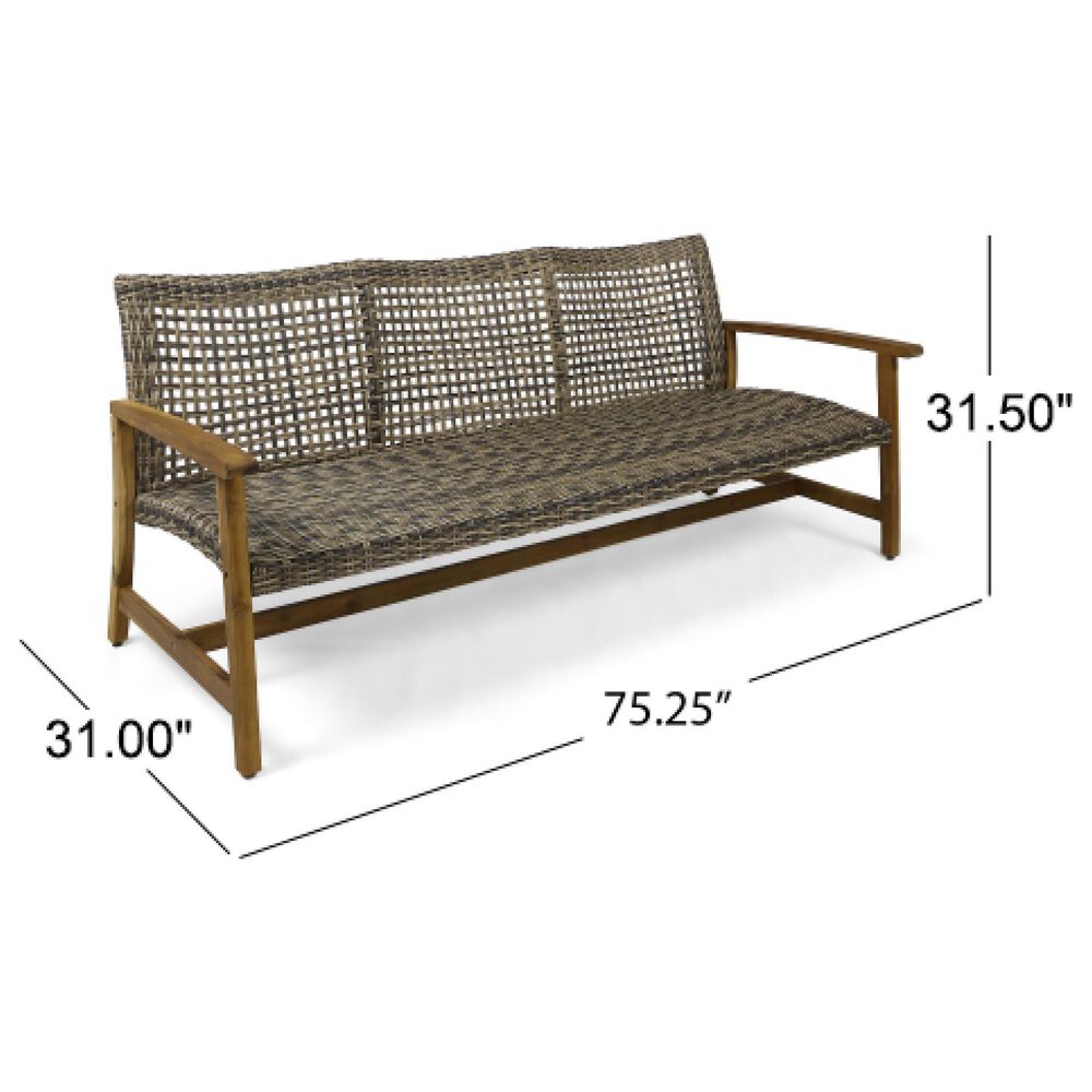 Hearth and Haven Hampton Outdoor Wicker Sofa with Wooden Frame in Grey and Natural, , large