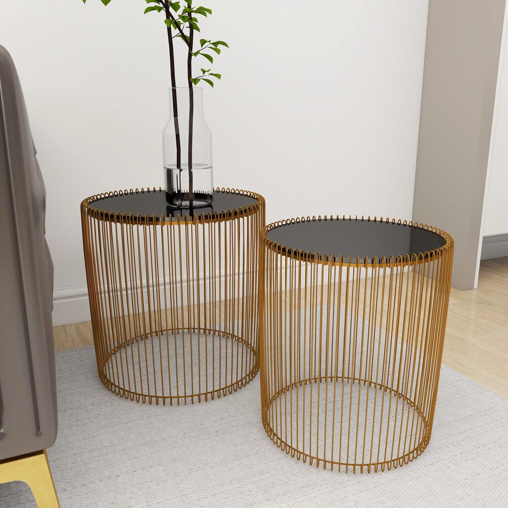 Maple and Jade Accent Table in Gold and Dark Gray &#40;Set of 2&#41;, , large
