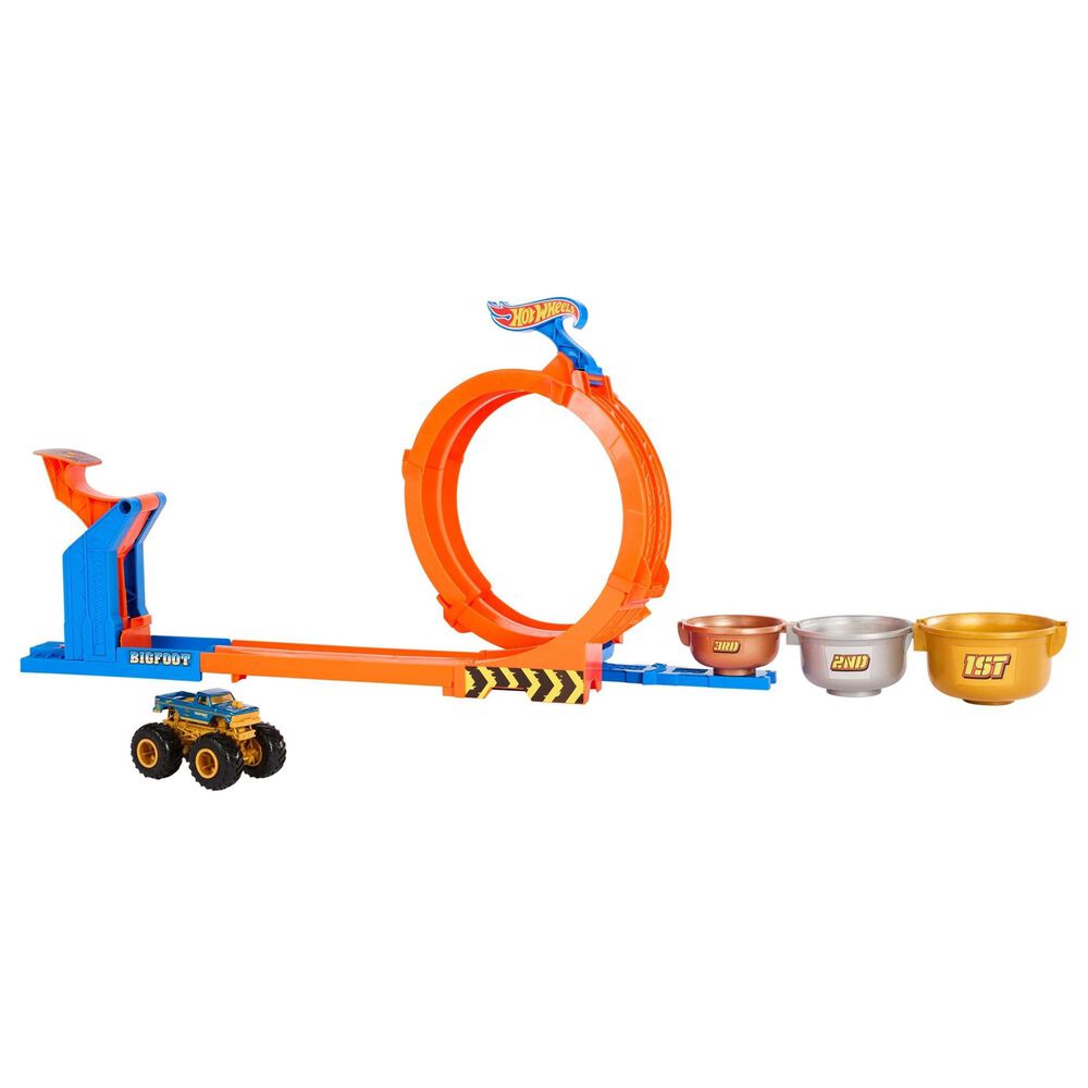 Hot Wheels Monster Trucks Loop-and-Flip Trophy Challenge Playset with Die-Cast Bigfoot Toy Truck in Multicolor, , large