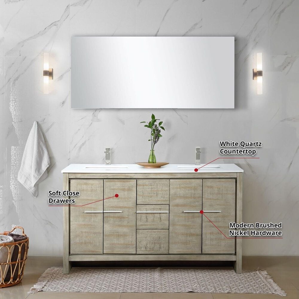 Lexora Home Lafarre 60&quot; Double Bathroom Vanity in Rustic Acacia with 2 cm White Quartz Top and Rectangular Sinks, , large