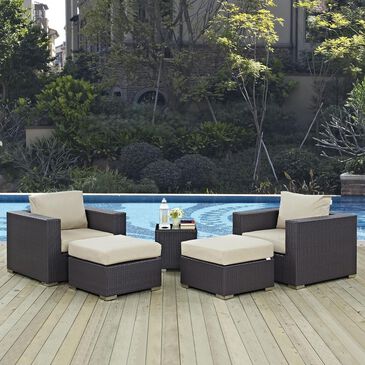 Modway Convene 5-Piece Outdoor Conversation Set in Espresso and Beige, , large