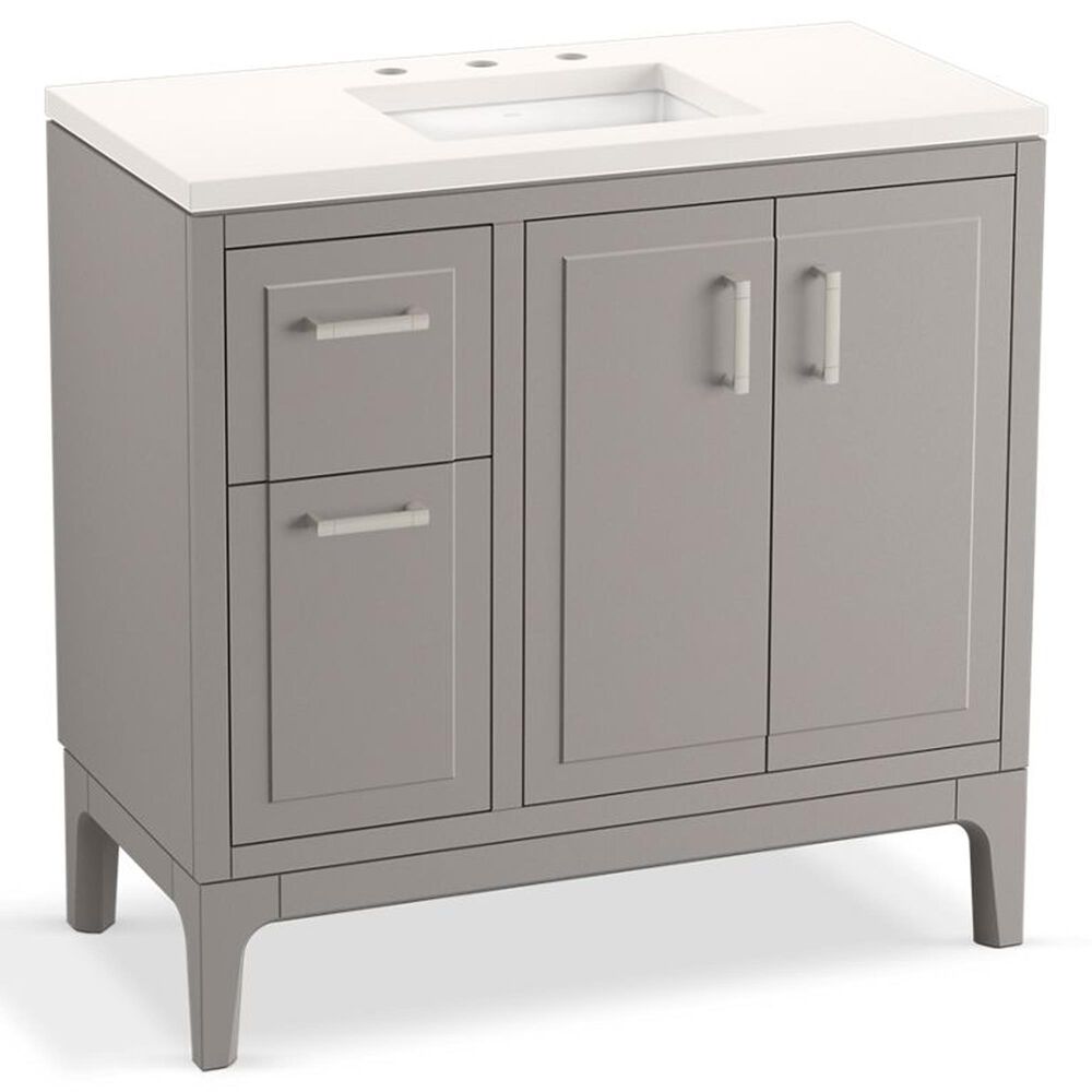 Kohler Seer 36" Single Bathroom Vanity in Mohair Grey with 3 cm Pure White Quartz Top and Rectangular Sink, , large