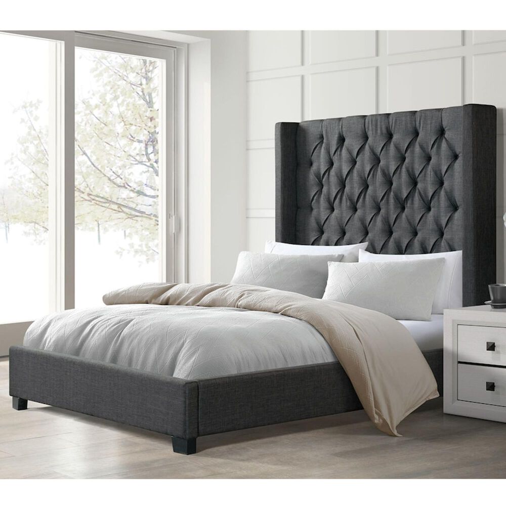 Mayberry Hill Morrow King Wingback Upholstered Bed in Heirloom Charcoal, , large