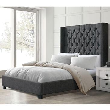 Mayberry Hill Morrow King Wingback Upholstered Bed in Heirloom Charcoal, , large