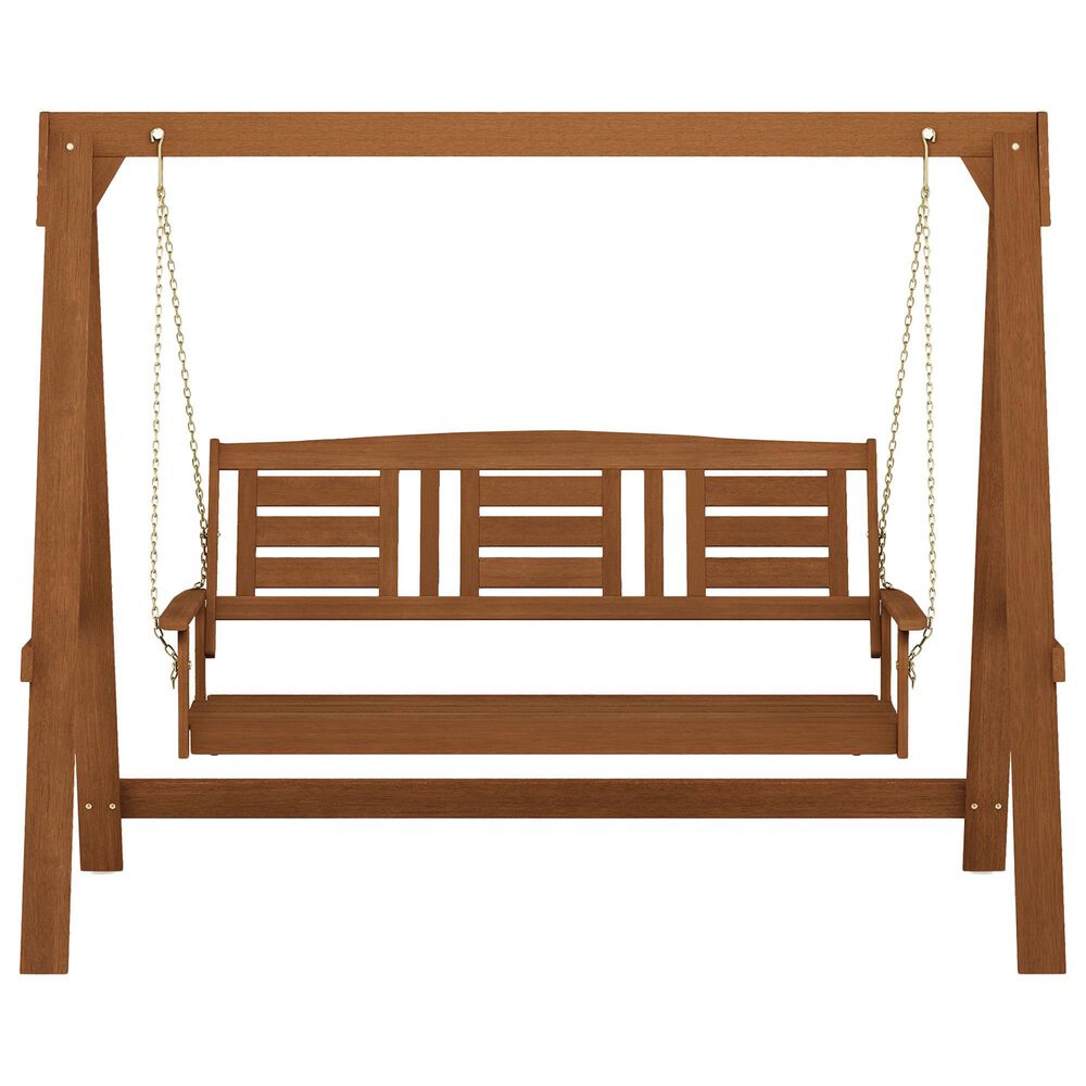HOMLUX 3-Person Large Outdoor Porch Swing with Hanging Frame for Garden, Backyard in Teak Oil, , large