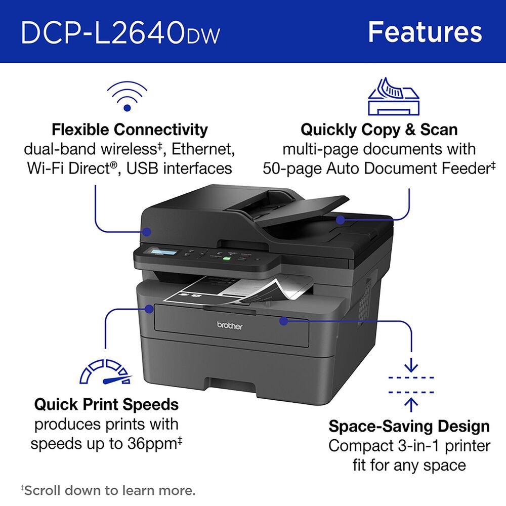 Brother DCP-L2640DW Compact Monochrome Laser Multifunction Printer, , large