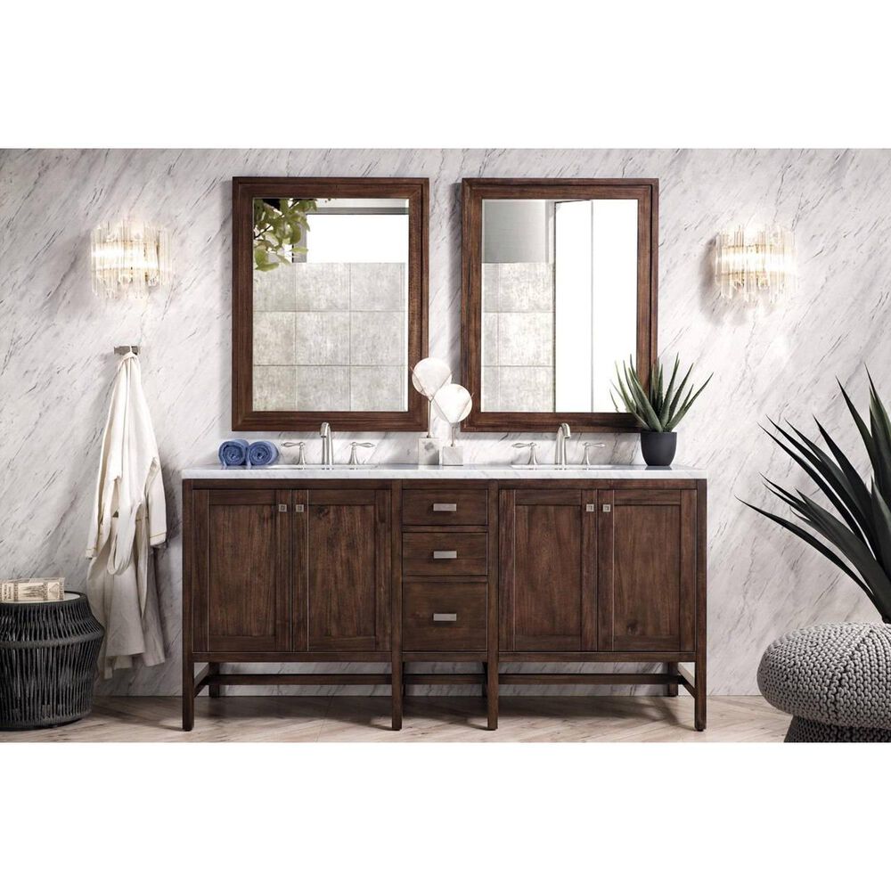 James Martin Vanities Addison 72&quot; Double Bathroom Vanity in Brown with 3cm Arctic Fall Quartz Top, , large